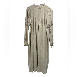 NWT MONBEBE Rea Women's Linen Minimalist Prairie Neutral Midi Maxi Shift Dress